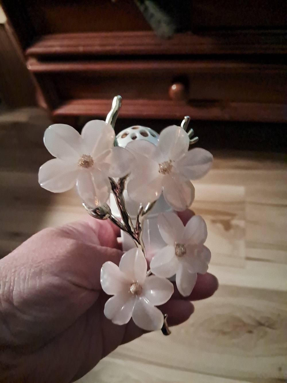 Bath & Body Works White Floral Candle Holder Accent with Gold-Tone Branch